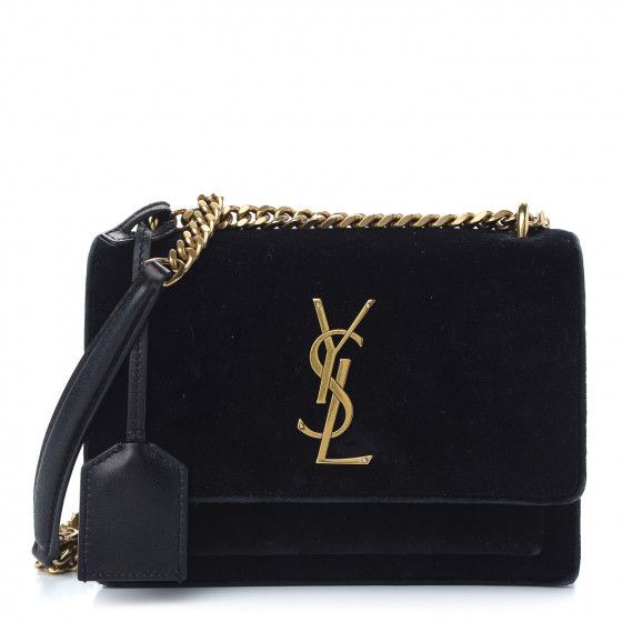 SAINT LAURENT Velvet Small Sunset Monogram Shoulder Bag Black | Fashionphile