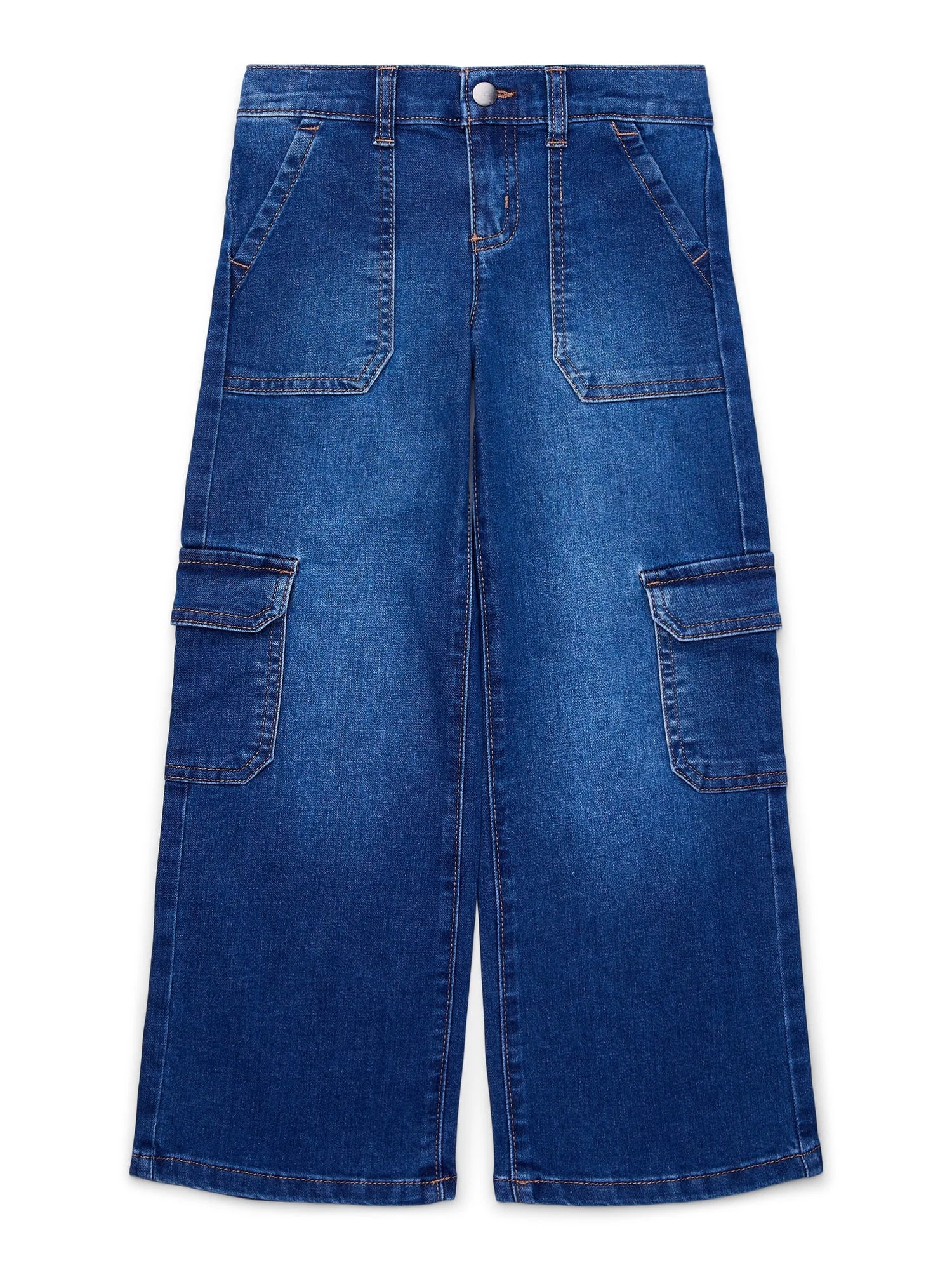 Wonder Nation Girls Wide Leg Cargo Jeans, Sizes 4-18 & Plus | Walmart (US)