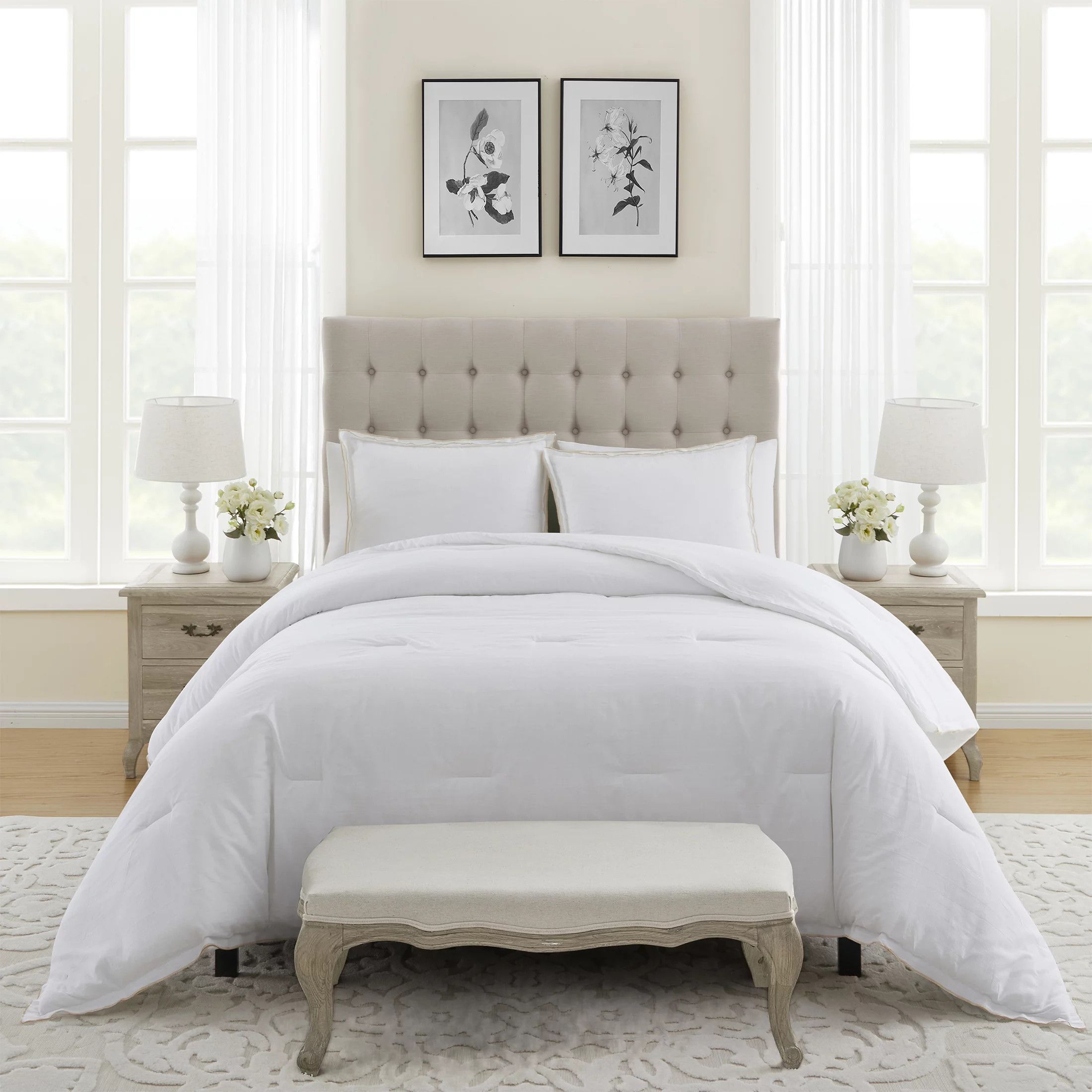 My Texas House Lexie 3-Piece White/Taupe Cotton Slub Comforter Set, King | Walmart (US)