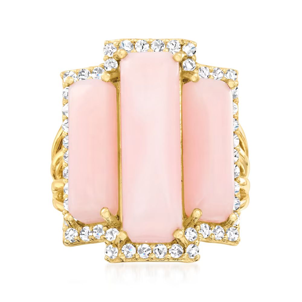 Pink Opal and .80 ct. t.w. White Topaz Ring in 18kt Gold Over Sterling | Ross-Simons