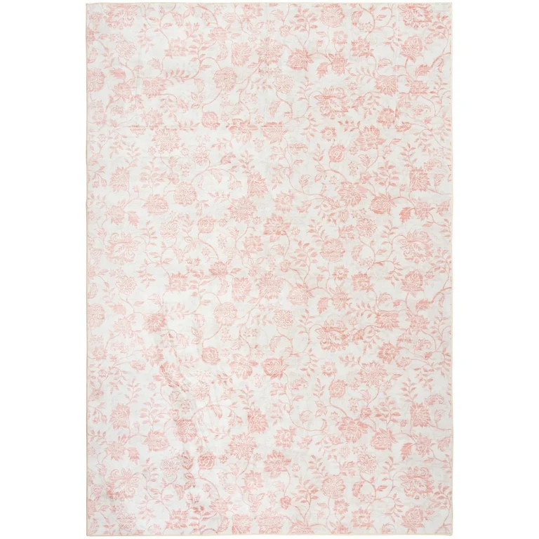 Mainstays Pink Floral Faux Fur Indoor Area Rug, 7'x10' | Walmart (US)