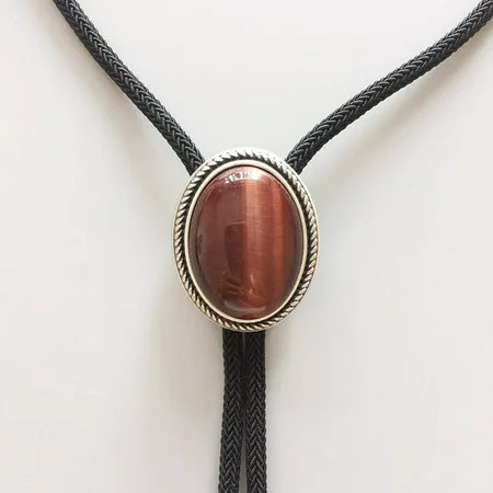 Vintage Silver Plated Red Tiger Eye Stone Oval Bolo Tie | Walmart (US)