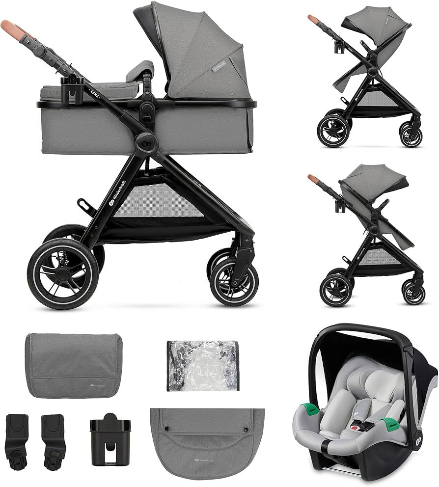 Kinderkraft ESME Pram 3 in 1 Set, with Infant Car Seat Mink PRO I-Size, Travel System, Baby Pushc... | Amazon (UK)