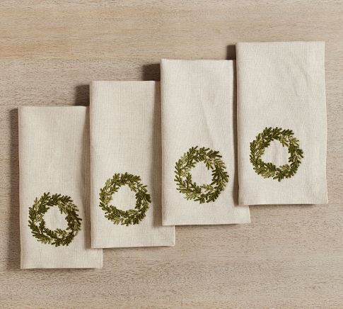Rustic Wreath Embroidered Napkins, Set Of 4 | Pottery Barn (US)
