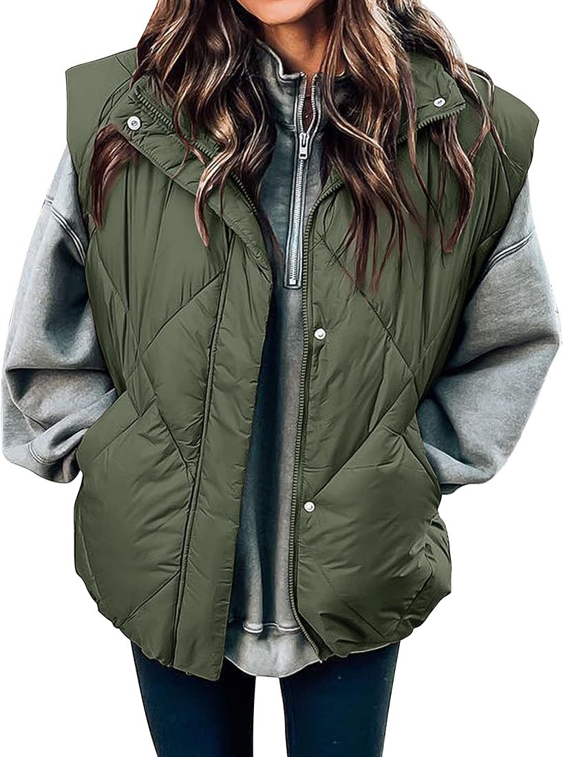 MEROKEETY Women's Winter Puffer Vest Quilted Stand Collar Zip Up Padded Gilet Coat with Pockets | Amazon (US)