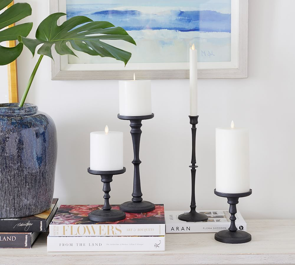 Booker Pillar Candleholders - Bronze | Pottery Barn (US)