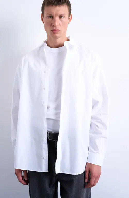 Topman Oversize Cotton Poplin Button-Up Shirt in White at Nordstrom, Size Small | Nordstrom