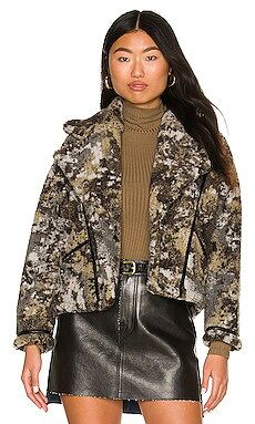 Central Park West Maisie Sherpa Moto Jacket in Camo Print from Revolve.com | Revolve Clothing (Global)