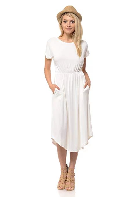 Women's Short Sleeve Flare Midi Dress Pockets in Solid Floral | Walmart (US)