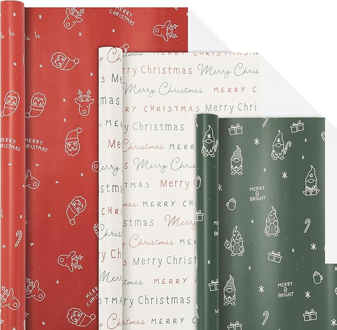 Beautiful Christmas Gift Wrapping Paper Rolls - Set of 3 Quality Paper Rolls With Cute Designs Fo... | Amazon (US)