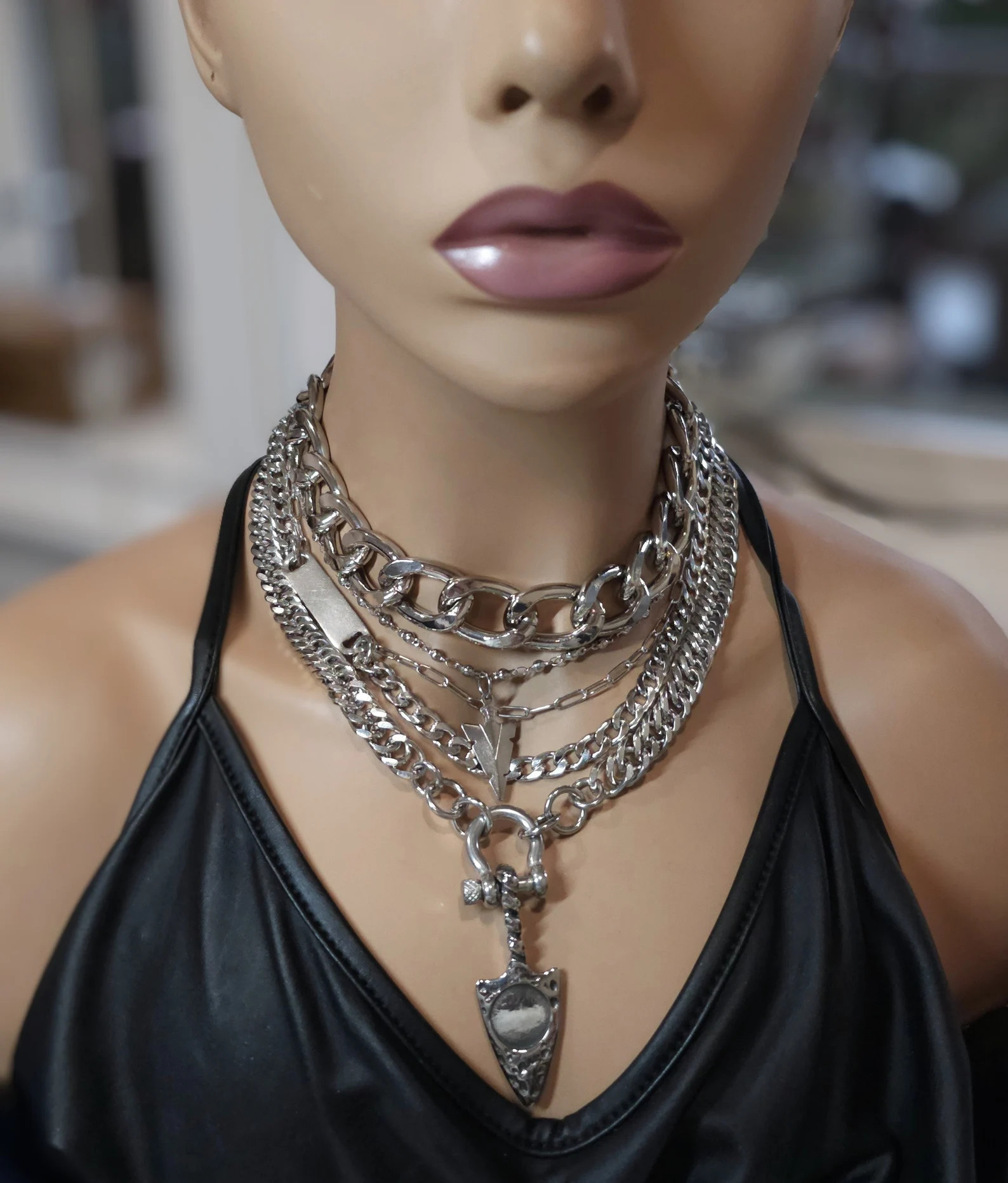 Layered Multi Strand Chunky Chain Gothic Choker Collar Necklace Set - Non Tarnish Waterproof Hand... | Etsy (US)