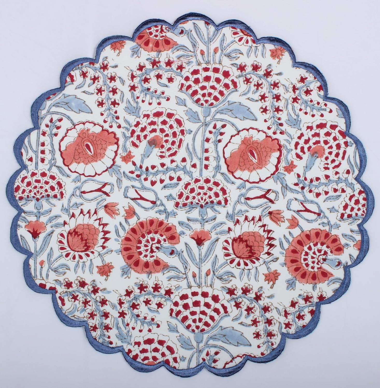 Ridhi Bo-ho Round Place Mat Double Layer Floral Cotton Washable Placemats 15" Round Embroidery Bl... | Amazon (US)