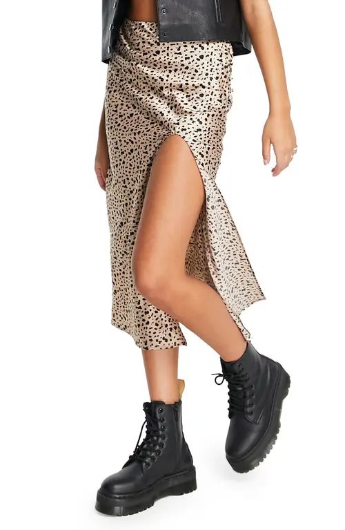 Topshop Animal Print Satin Skirt in Stone at Nordstrom, Size 10 Us | Nordstrom
