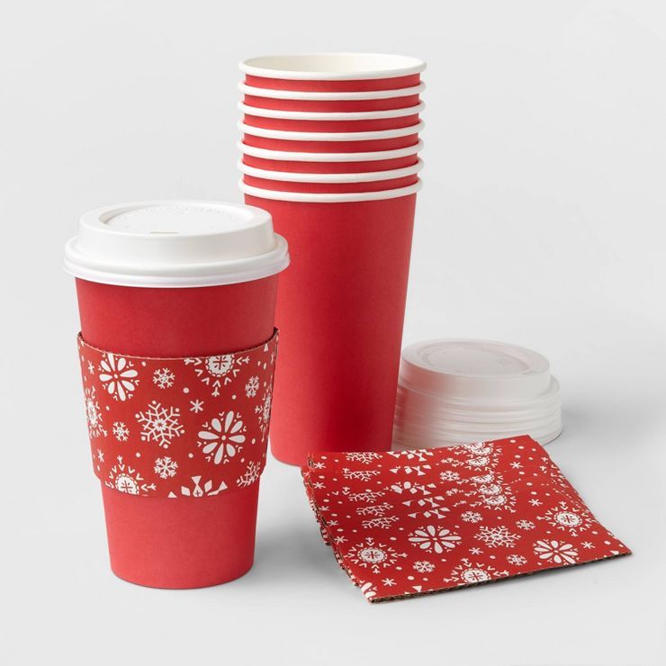 8ct 16oz Red To-Go Cups with Snowflake Sleeves - Wondershop™ | Target