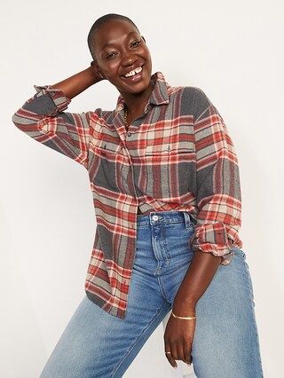 Oversized Plaid Flannel Boyfriend Tunic Shirt for Women | Old Navy (US)