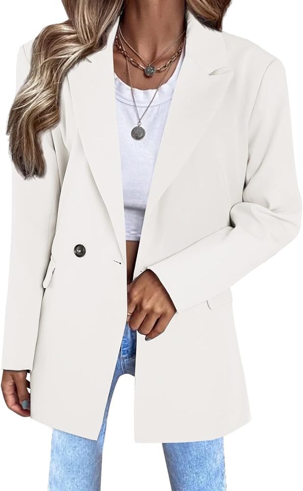 Valpweet Womens Blazers Casual Open Front Long Sleeve Lapel Solid Color Button Work Office Busine... | Amazon (US)