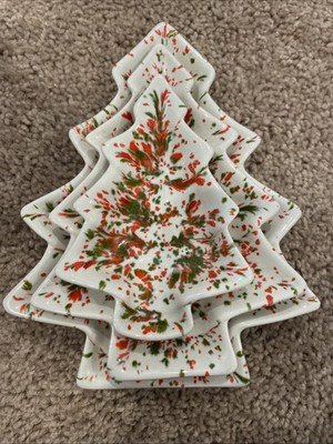 Vtg Nesting Christmas Trees Ceramic Candy Dish MultiColor Confetti 70s Retro | eBay US