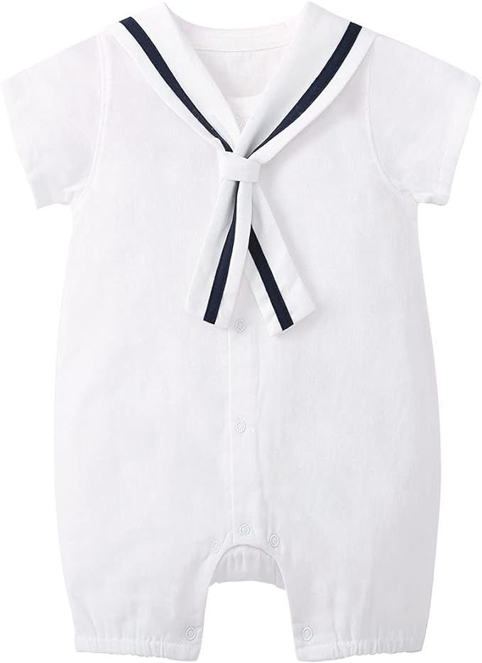 pureborn Baby Boys Cotton Romper Summer Clothes Sailor Beach Outfit 0-24 Months | Amazon (US)