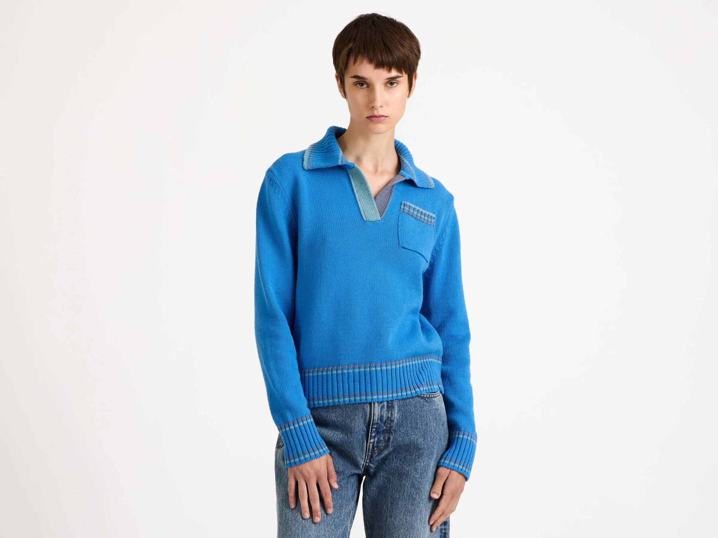 Womens shrunken polo jumper in cornflower blue | JW Anderson