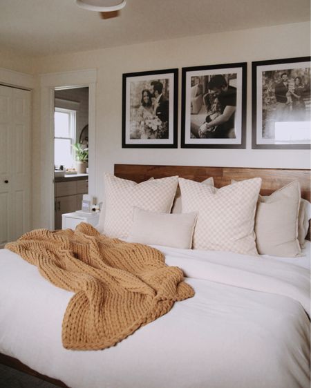 Checkered pillow covers for spring 🤍 love this subtle hint of checker in here! Goes beautifully with all the neutrals. 

Bedroom, bedding, west elm, wood bed frame, crate and barrel, chunky knit 

#LTKhome