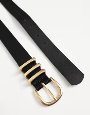 Pieces gold buckle belt in black | ASOS (Global)