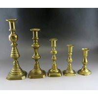 Great Group 5 Antique Victorian Brass Candlestick Holders Varying Heights | Etsy (US)