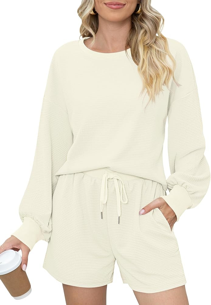 HAEOF Womens 2 Piece Lounge & Pajama Outfits 2023 Fall Oversized Comfy Sweatsuit and Shorts Jogge... | Amazon (US)