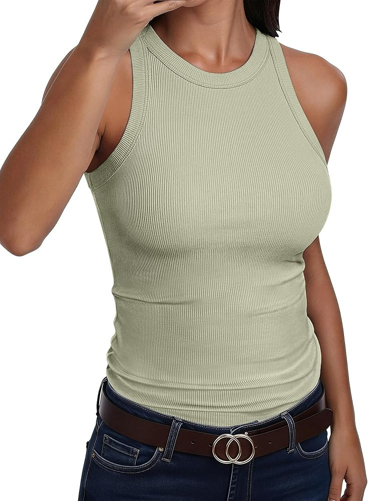 ANRABESS Sleeveless Tank Tops for Women High Neck Racerback Ribbed Knit Top Summer 2026 Casual Ba... | Amazon (US)