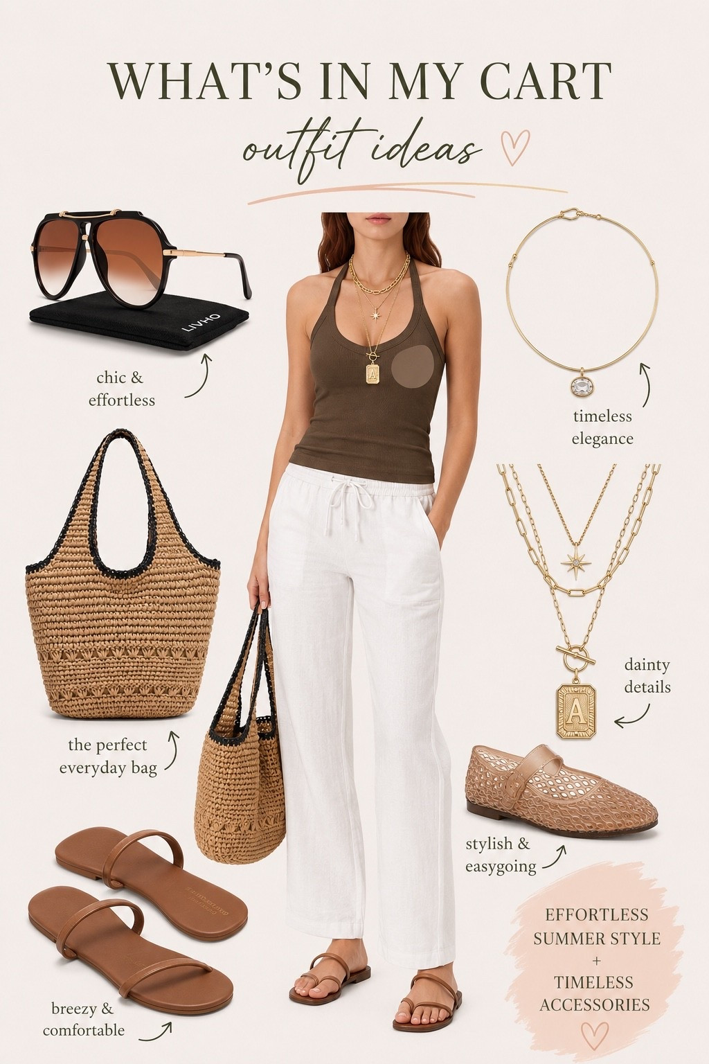 🤎 Currently sitting in my cart and I can’t stop thinking about this neutral summer look.

The crochet tote, layered jewelry, effortless tank, linen pants, and simple sandals are giving easy vacation style without trying too hard. ☀️✨

#Style #SummerOutfitIdeas #NeutralStyle #CapsuleWardrobe #EffortlessStyle #SummerFashion #LTKFinds #WhatsinMyCart #VacationStyle #EverydayOutfit #AmazonFashion #ShopMyStyle

#LTKootd #LTKTravel #LTKSeasonal