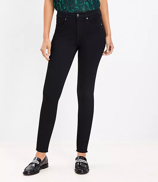 Loft Petite Mid Rise Skinny Jeans in Black | LOFT