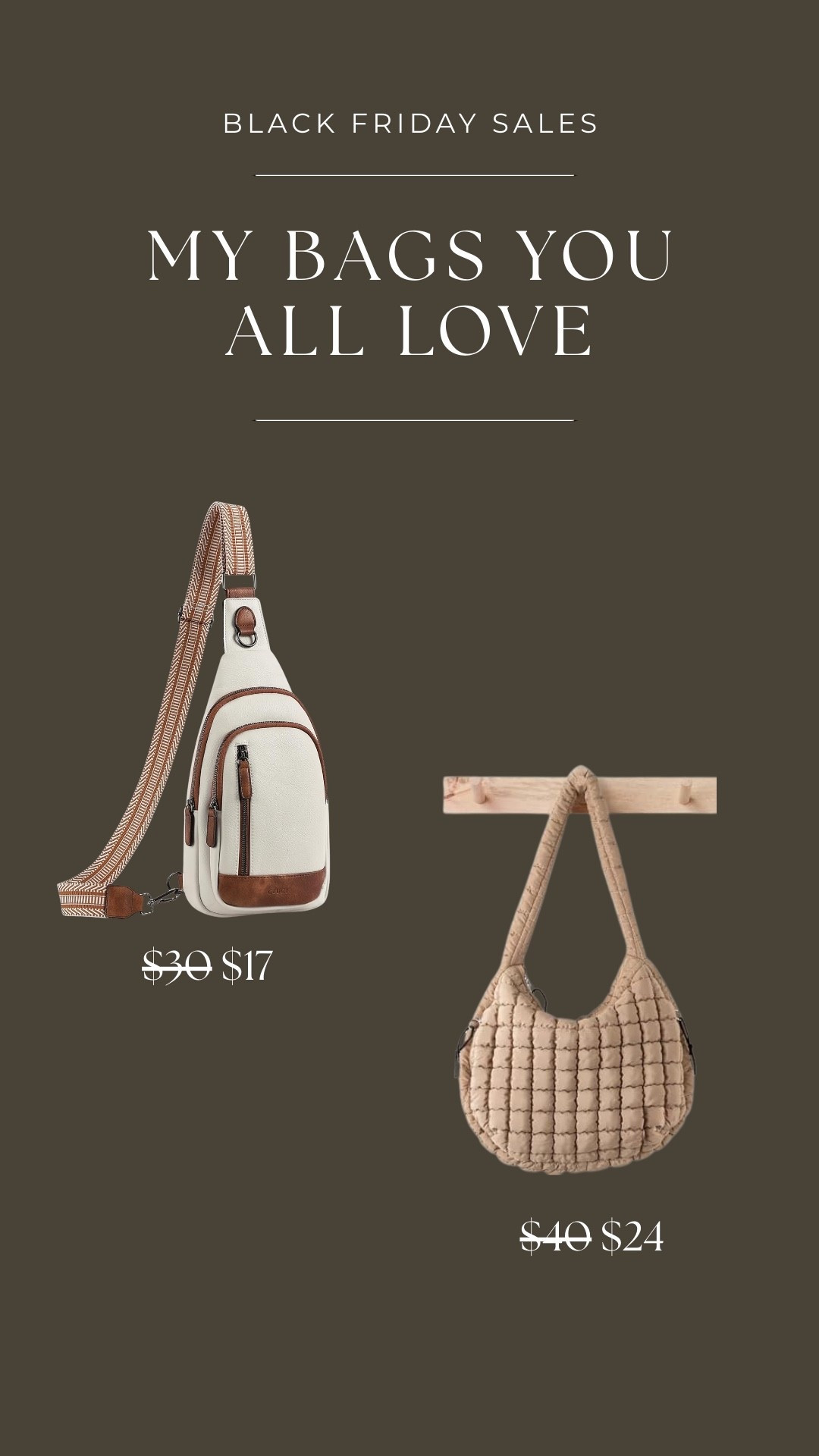 My bags I wear in my videos you love are on sale!!! Shop quickly for Black Friday, add to your cart between the gifts for everyone else 🫶🏼
•
•
Everyday style, style, outfit of the day, Black Friday sale, cyber Monday, shopping, cross body bag

#LTKCyberWeek #LTKootd #LTKHoliday