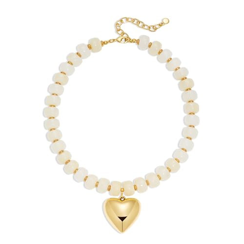 WOWORAMA Heart Chunky Necklace for Women Cream White Resin Beads Necklaces Y2k Puffy Heart Chunky Statement Necklace Boho Acrylic Chokers Jewelry | Amazon (US)