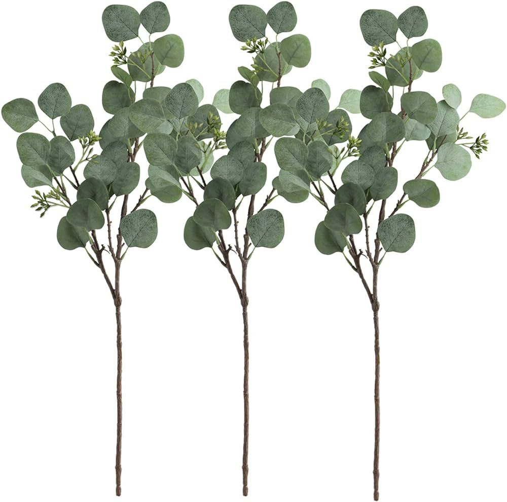 Winlyn 3 Pcs Artificial Eucalyptus Leaves Stems Tall Faux Greenery Stems Green Branches Seeded Eu... | Amazon (US)