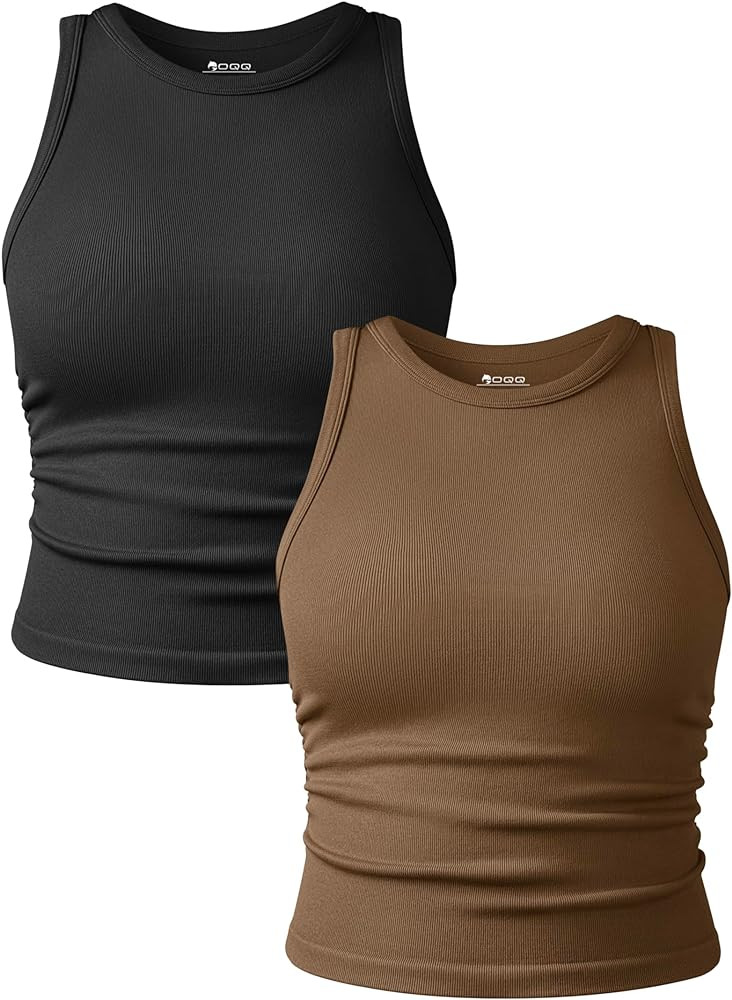 OQQ Women's 2 Piece Tank Tops Crew Neck Sleeveless Basic Stretch Casusal Yoga Crop Camis | Amazon (US)