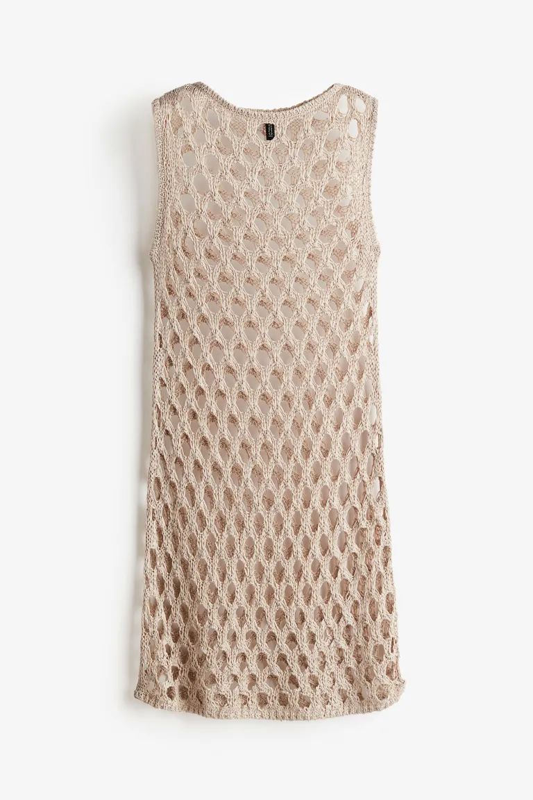 Crochet-look Knit Dress - Round Neck - Sleeveless - Light beige - Ladies | H&M US | H&M (US + CA)