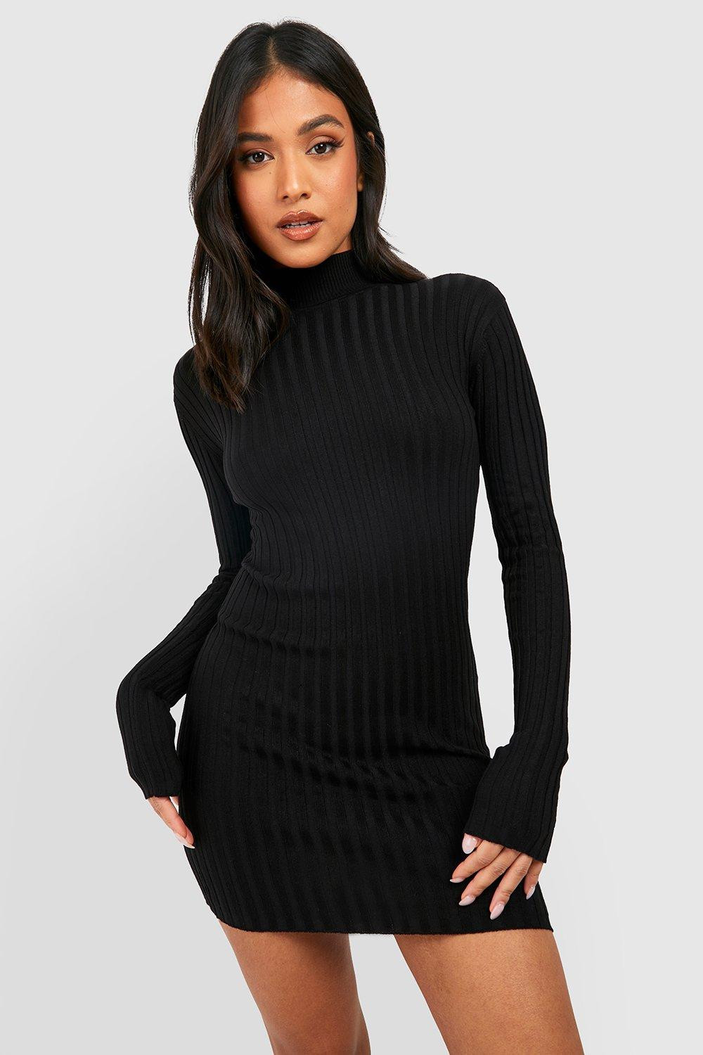 Womens Petite Knitted Turtle Neck Mini Dress - Black - 4 | Boohoo.com (US & CA)
