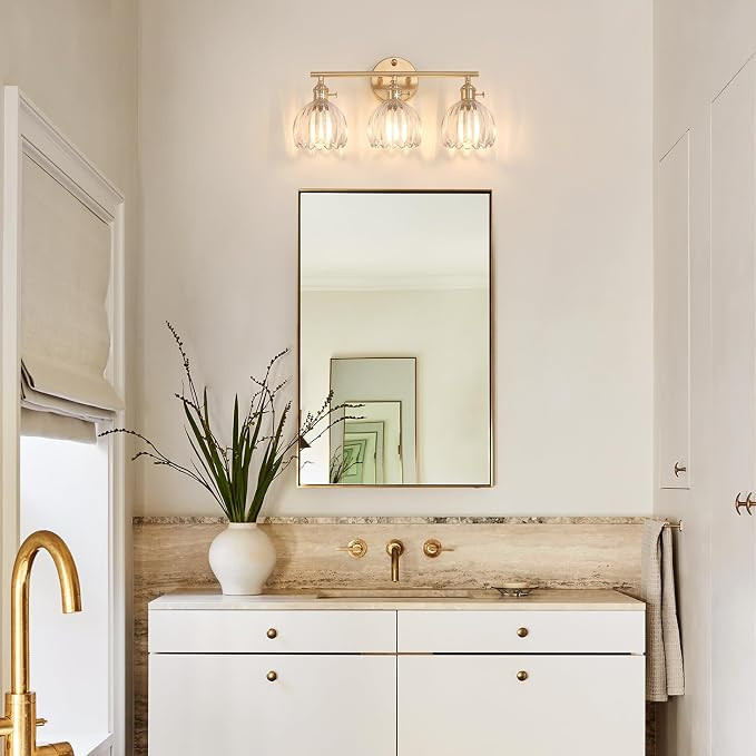 Bathroom Light Fixtures, 3-Light Vanity Wall Light Over Mirror with White Tulip Glass Shade for B... | Amazon (US)