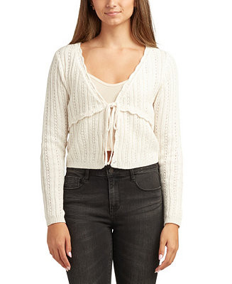 Juniors Tie-Front Long-Sleeve Cardigan Sweater | Macy's