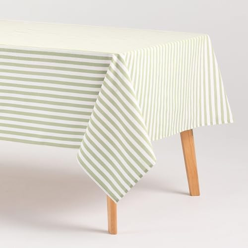 GAMUSI Stain Resistant Rectangular Tablecloth Cotton Fabric Waterproof Stripes Light Green, 140 x... | Amazon (UK)