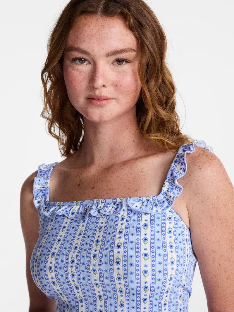 No Boundaries Ruffle Tank Top and Shorts Sleep Set, 2-Piece, Women's XS-XXL | Walmart (US)