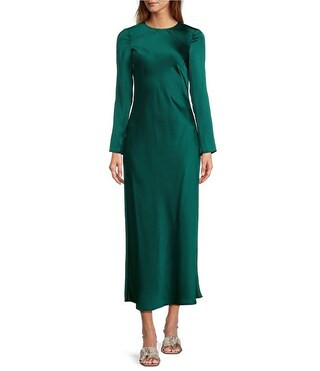 Antonio Melani Asher Satin Crew Neck Long Sleeve Maxi Dress | Dillard's | Dillard's