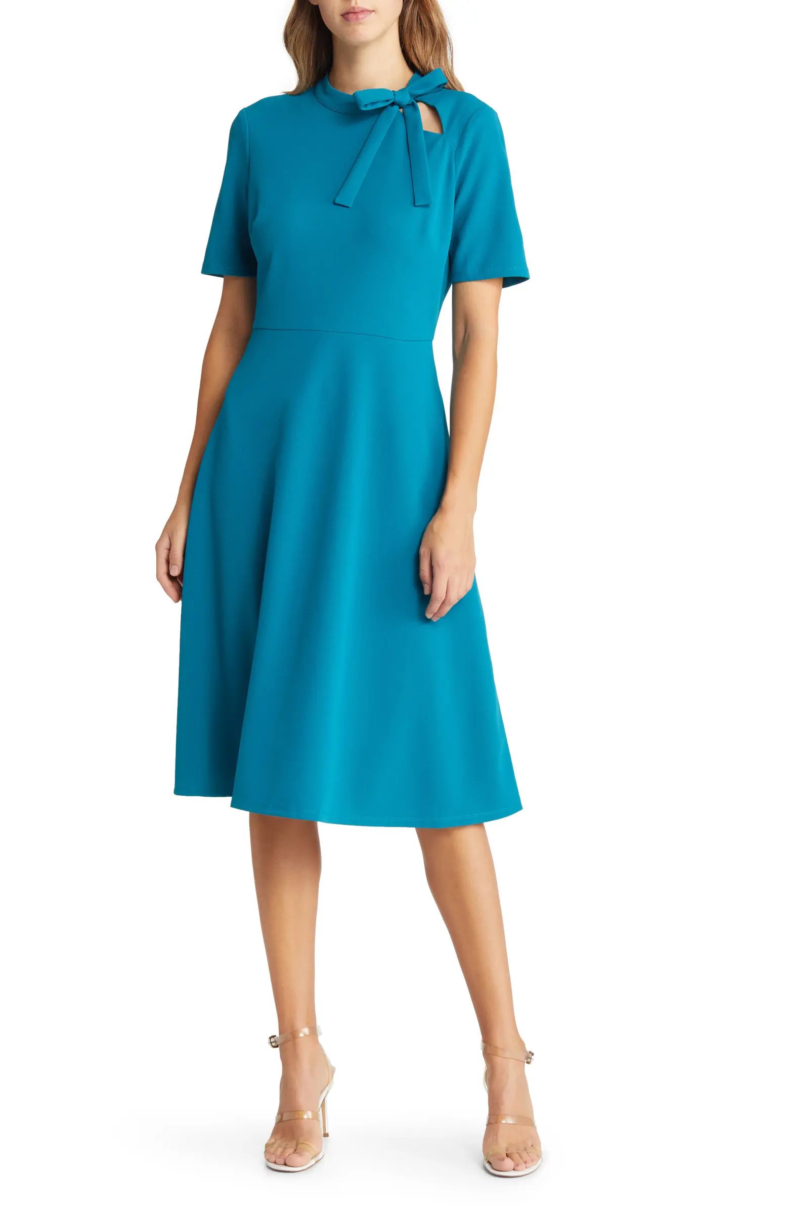 Tie Neck A-Line Dress | Nordstrom