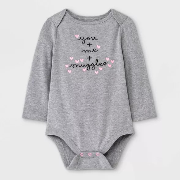 Baby Girls' 'You + Me + Snuggles' Long Sleeve Bodysuit - Cat & Jack™ Gray | Target