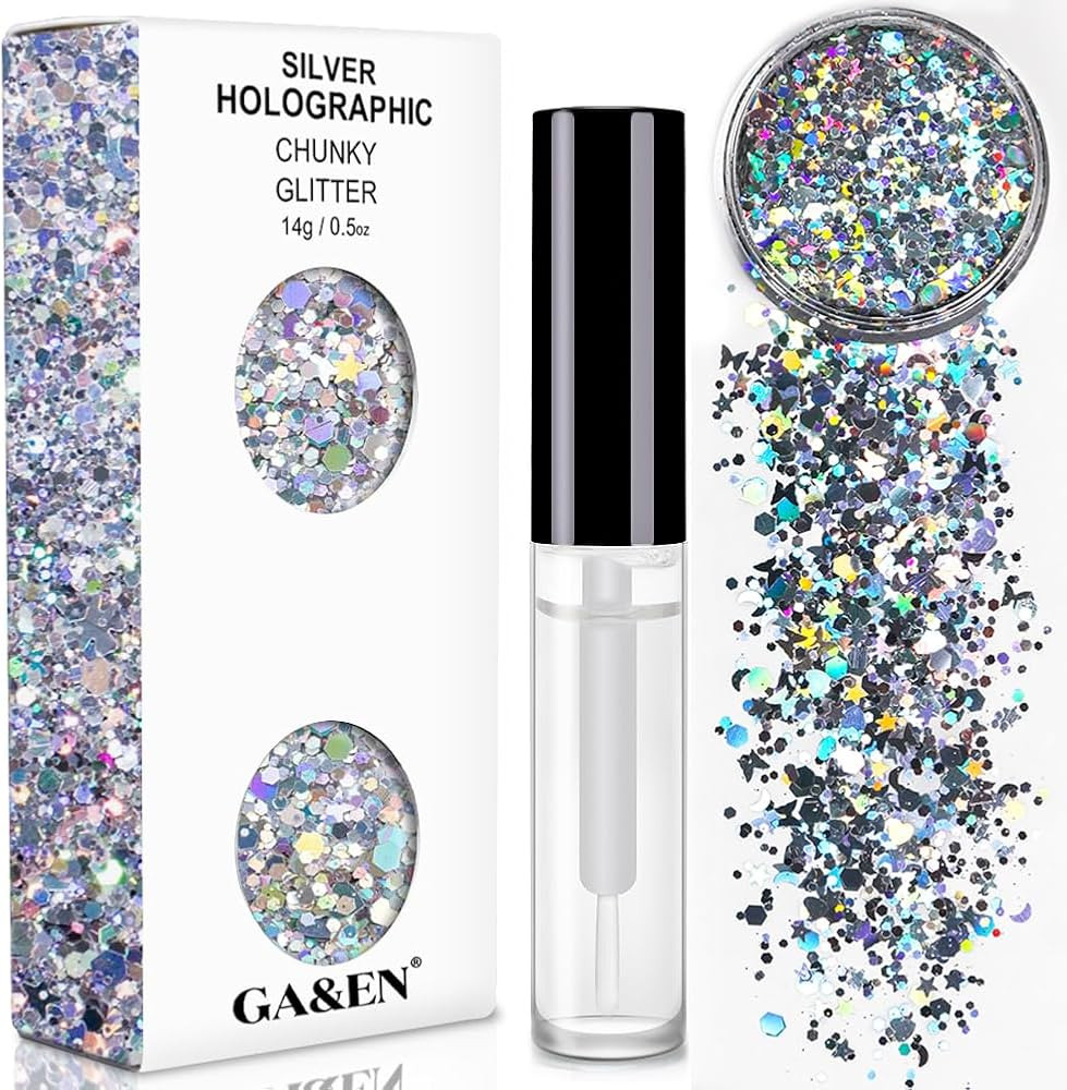 Silver Holographic Chunky Cosmetic Glitter Body Hair Face Eye Nail for Festival Carnival Concert ... | Amazon (US)