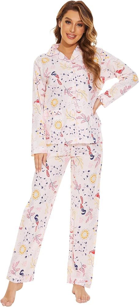 GLOBAL Women Cotton Pajamas Long Sleeve PJs Button Down Sleepwear S-3XL | Amazon (US)