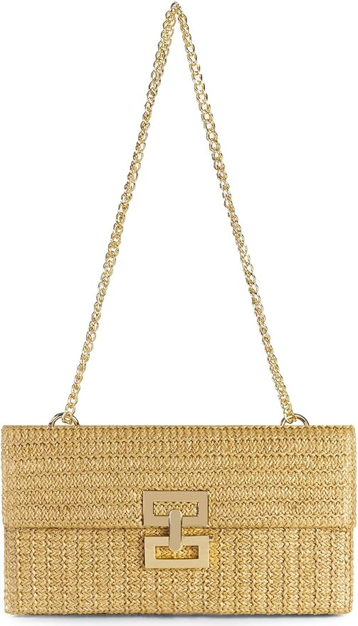 Straw Clutch Purses Women Summer Beach Handbags Boho Woven Envelope Wallet Fold Over Chain Crossb... | Amazon (US)