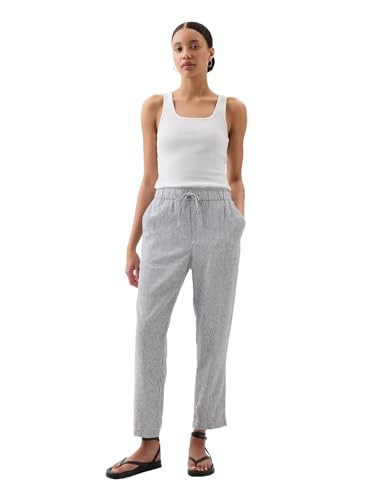 GAP Womens Easy Pant Linen Navy Stripe L Petite | Amazon (US)