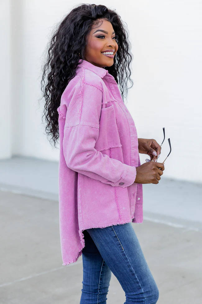 Keep Me Grounded Purple Frayed Edge Cord Shacket | Pink Lily