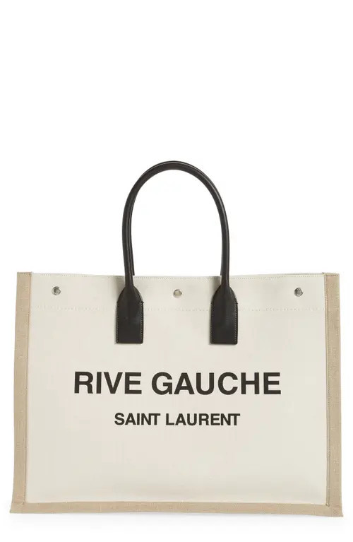 Saint Laurent Large Rive Gauche Cotton & Linen Tote in Greggio/Naturale/Ner at Nordstrom | Nordstrom