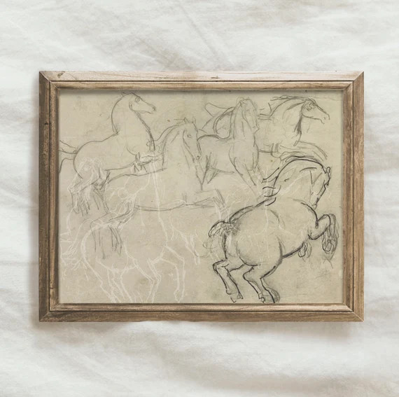 Vintage Horse Print / Rustic Farmhouse Sketch Art / Neutral - Etsy | Etsy (US)